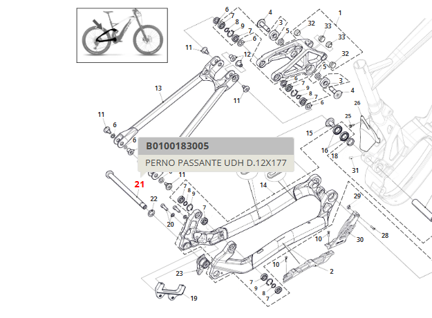Perno passante M12x177mm (anche per e-bike Fantic) per forcellino UDH nero