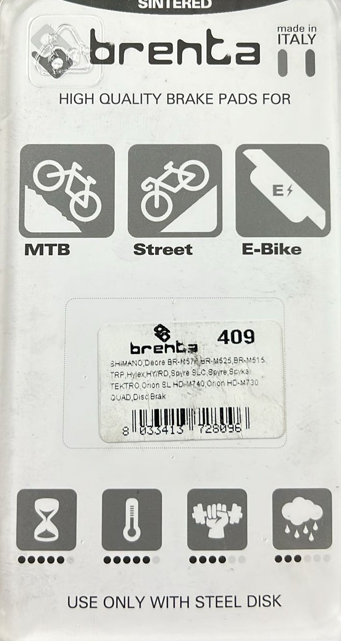 Pastiglie freno sinterizzate Brenta 409 per Shimano/TRP/Tektro