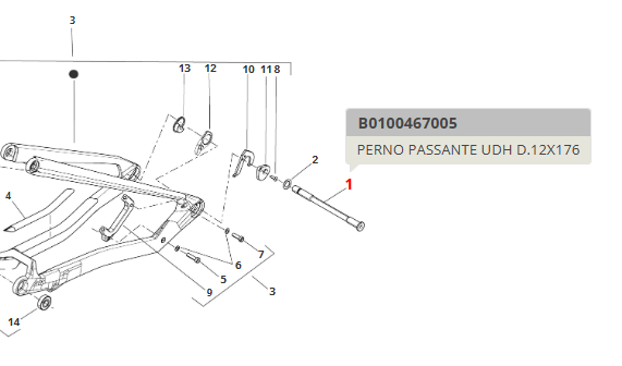 Perno passante M12x176mm (anche per e-bike Fantic) per forcellino UDH nero